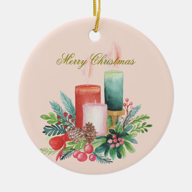 Watercolor Christmas candles Keepsake Ornament (Front)