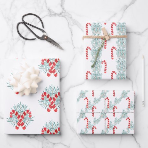 Watercolor Christmas Candy Cane Garland Wrapping Paper Sheets