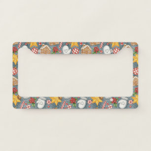 Watercolor Christmas Candy Cane Gingerbread License Plate Frame