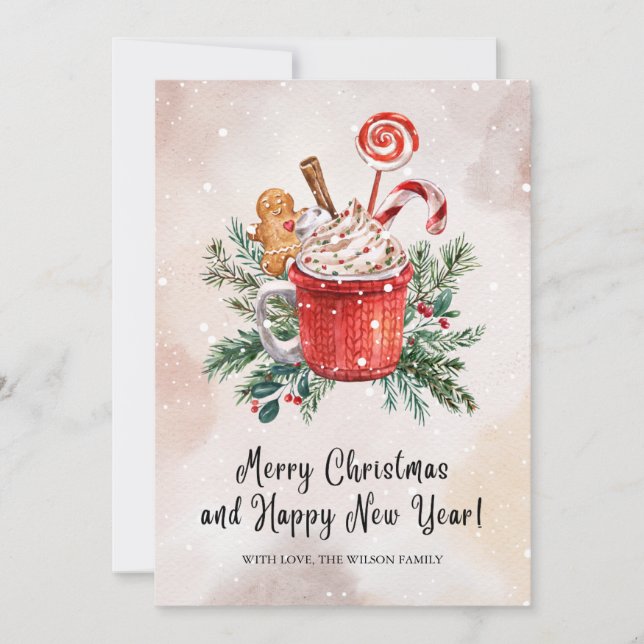 Watercolor Christmas Card Colorful Classic Cookie (Front)