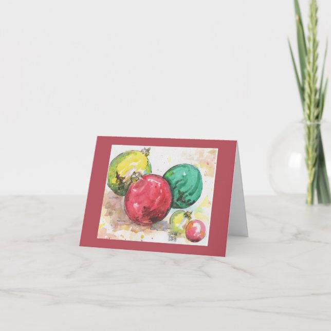 Watercolor Christmas Card: Ornaments Holiday Card (Front)