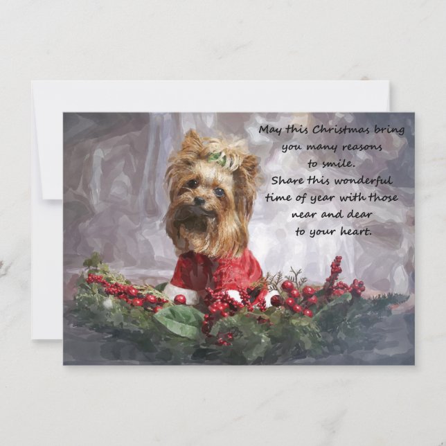 Watercolor Christmas card with a Yorkshire Terrier (Front)