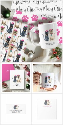 Watercolor Christmas Cats