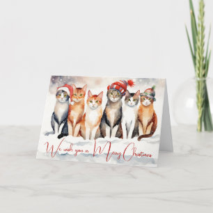 Watercolor Christmas Cats In Snowflakes Holiday Card