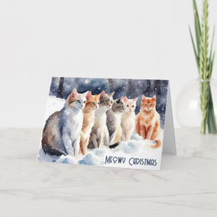 Watercolor Christmas Cats In Snowflakes Holiday Card