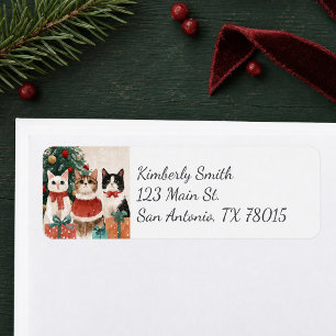 Watercolor Christmas Cats Return Address Label
