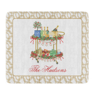 Watercolor Christmas Champagne Bar Cart Cutting Board