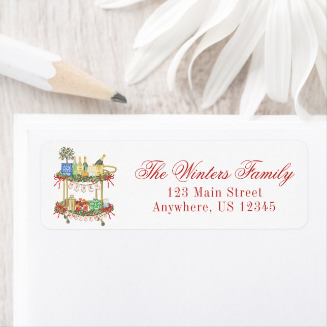 Watercolor Christmas Champagne Bar Cart Label (Insitu)