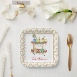Watercolor Christmas Champagne Bar Cart Paper Plates