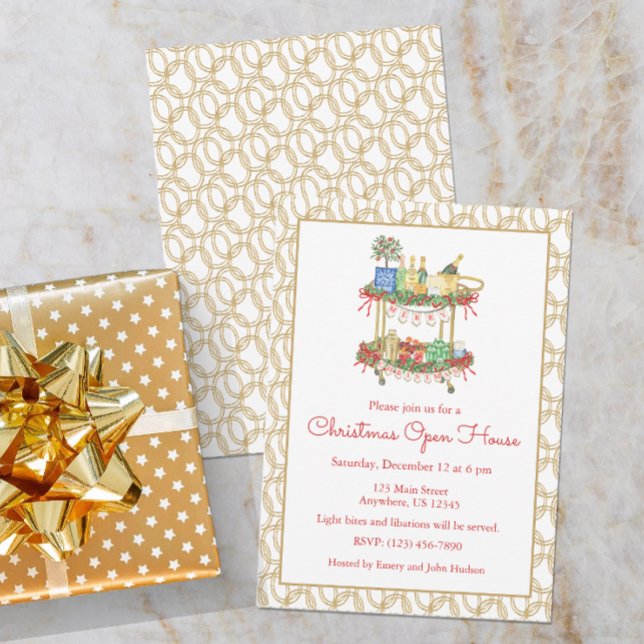 Watercolor Christmas Champagne Bar Cart Party Invitation (Creator Uploaded)