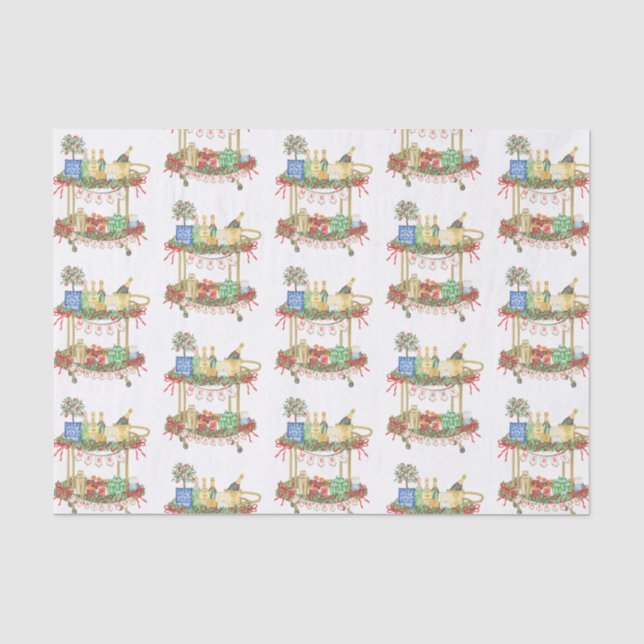 Watercolor Christmas Champagne Bar Cart Tissue Paper (Front)