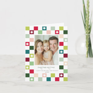 Watercolor Christmas Checkered Stars Design Holiday Card