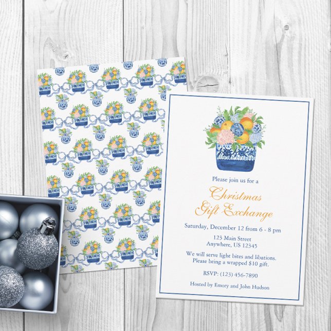 Watercolor Christmas Chinoiserie Mandarins Party Invitation (Creator Uploaded)