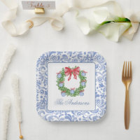 Watercolor Christmas Chinoiserie Ornament Wreath