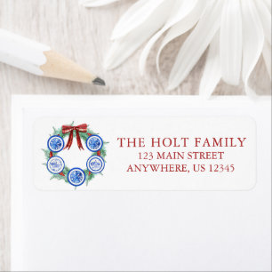 Watercolor Christmas Chinoiserie Plates Wreath Label