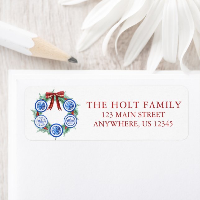 Watercolor Christmas Chinoiserie Plates Wreath Label (Insitu)