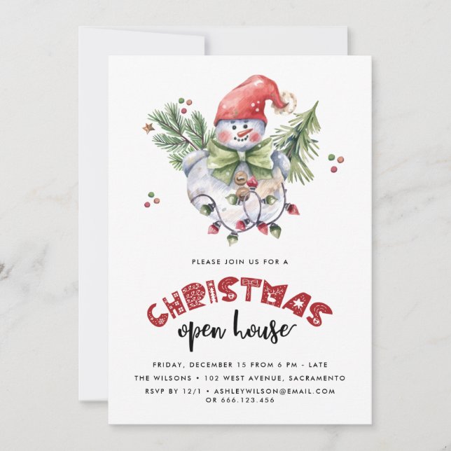 Watercolor Christmas | Christmas Open House  Invitation (Front)