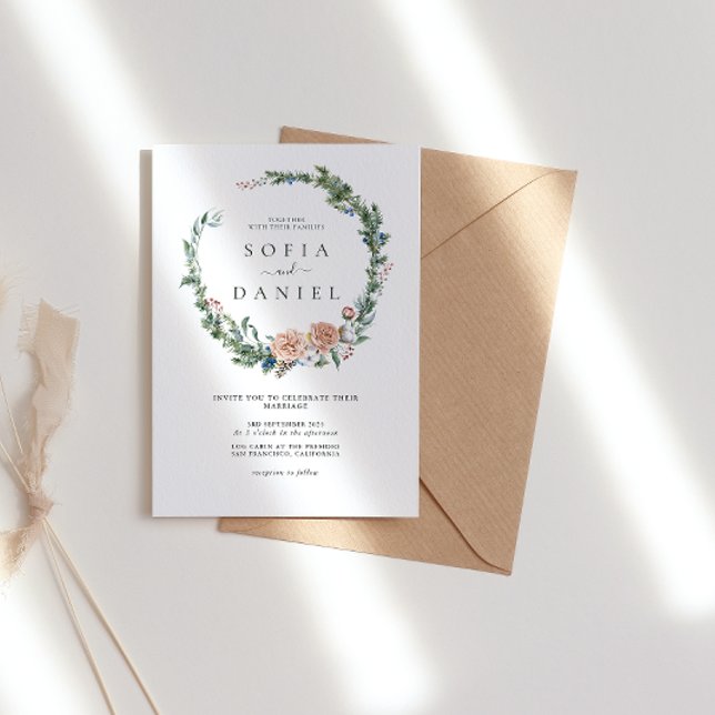 Watercolor Christmas Circle Frame Wedding Party Invitation (Creator Uploaded)