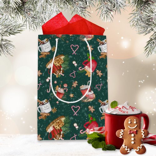 Watercolor Christmas Cocoa with Marshmallows Mugs Medium Gift Bag