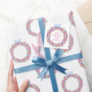 Watercolor Christmas Colorful Baubles Wreath Note Card