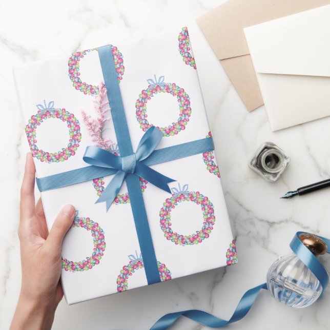 Watercolor Christmas Colorful Baubles Wreaths Wrapping Paper (Gifting)
