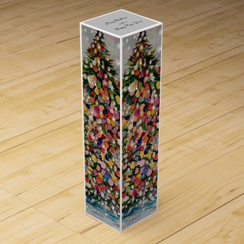 Watercolor Christmas colorful tree  Wine Box
