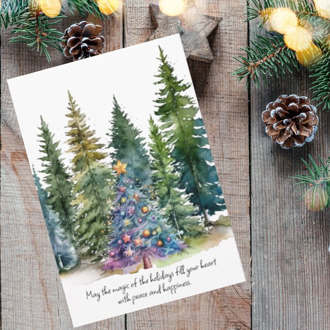 Watercolor Christmas Conifer Trees Holiday Card (Creator Uploaded)