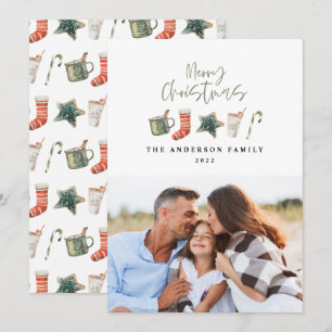 Watercolor Christmas cookie 1 photo candy cane Holiday Card