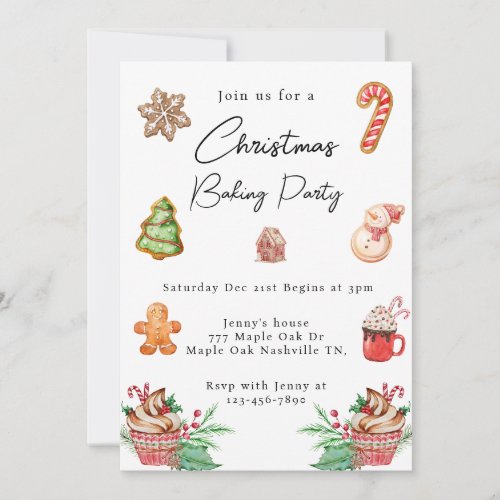 Watercolor Christmas Cookie Baking Party  Invitation