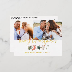 Watercolor Christmas cookie drinks candy 2 photo Foil Holiday Postcard
