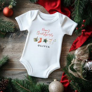 Watercolor Christmas cookie drinks candy cane Baby Bodysuit