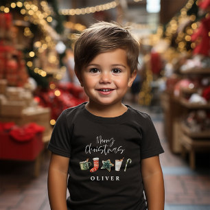 Watercolor Christmas cookie drinks candy cane  Baby T-Shirt