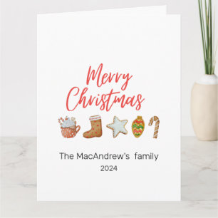 Watercolor Christmas cookie drinks candy cane Card