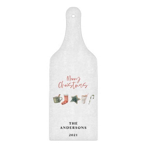 Watercolor Christmas cookie drinks candy cane  Cutting Board