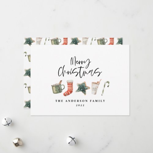 Watercolor Christmas cookie drinks candy cane Holi Holiday Card