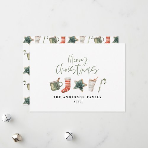 Watercolor Christmas cookie drinks candy cane Holiday Card