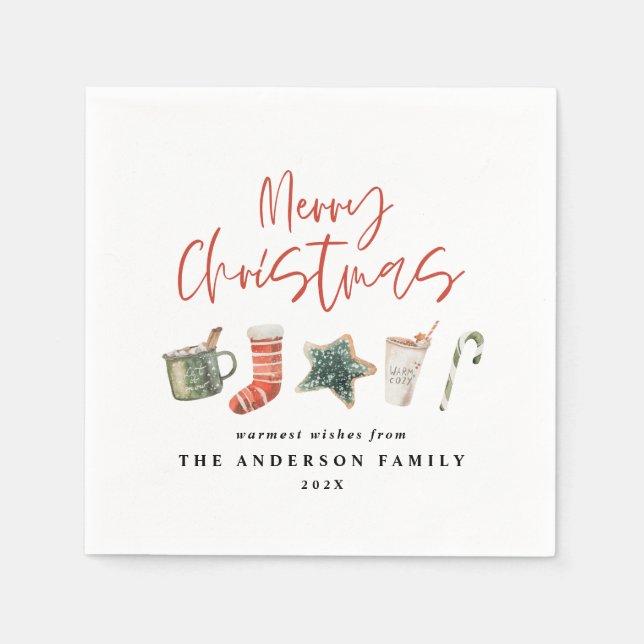 Watercolor Christmas cookie drinks candy cane Napkins (Front)