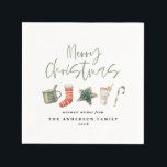 Watercolor Christmas cookie drinks candy cane Pape Napkins<br><div class="desc">A fun festive design featuring watercolor winter favourites - hot chocolate,  candy cane,  stocking. Merry Christmas in contemporary script font,  perfect to celebrate the holiday season. can be edited,  part of a collection.</div>