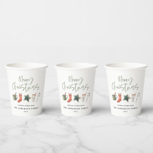Watercolor Christmas cookie drinks candy cane Paper Cups