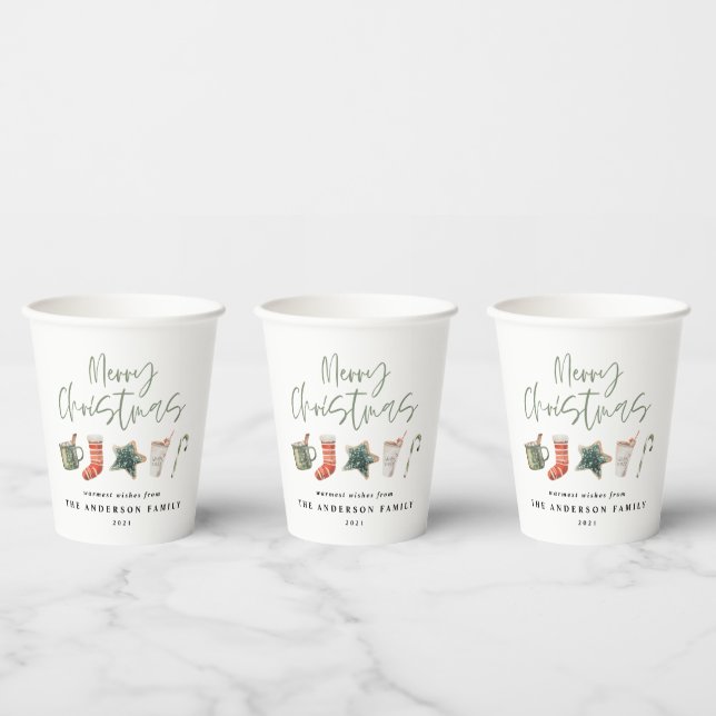 Watercolor Christmas cookie drinks candy cane Paper Cups (Multi)