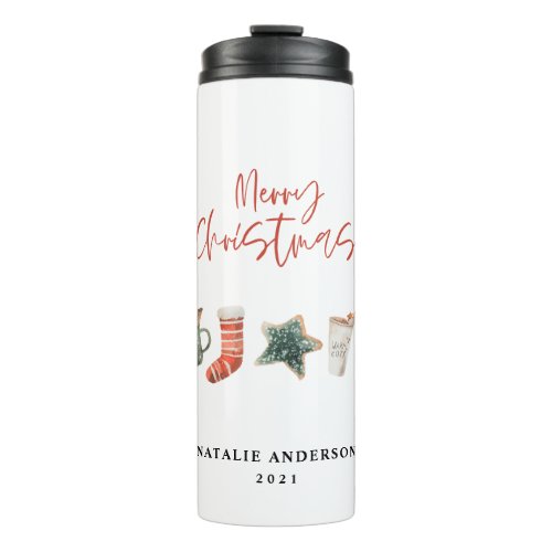 Watercolor Christmas cookie drinks candy cane Thermal Tumbler