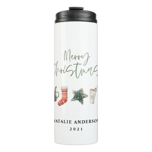 Watercolor Christmas cookie drinks candy cane Thermal Tumbler