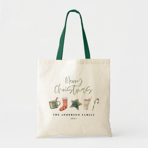 Watercolor Christmas cookie drinks candy cane Tote