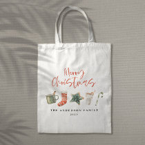 Watercolor Christmas cookie drinks candy cane Tote Bag