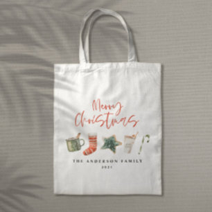 Watercolor Christmas cookie drinks candy cane Tote Bag