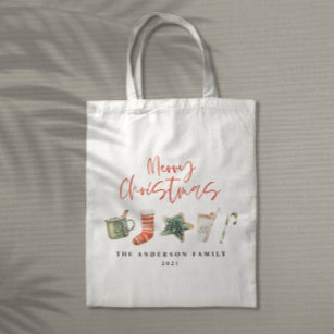 Watercolor Christmas cookie drinks candy cane Tote Bag