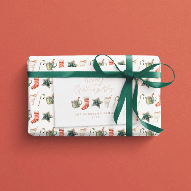 Watercolor Christmas cookie drinks non photo Foil Holiday Card (Creator Uploaded)