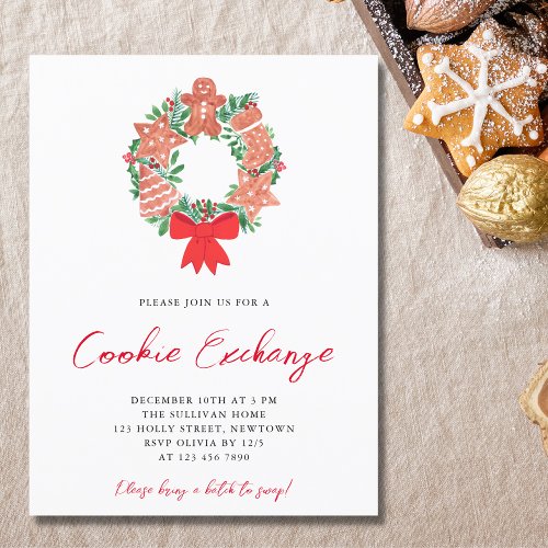 Watercolor Christmas Cookie Exchange  Invitation Postcard