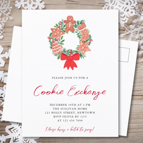 Watercolor Christmas Cookie Exchange  Invitation Postcard