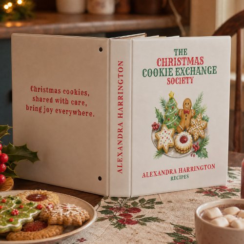 Watercolor Christmas Cookie Exchange Name Recipe 3 Ring Binder